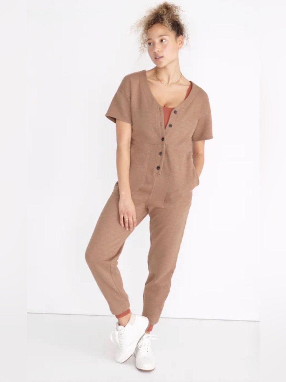 Madewell MWL Short-Sleeve Coverall Jumpsuit (Size M)